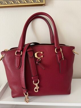 Coach  1317 Remi Pebbled Leather Satchel in Burgundy Red with Gold Hardware